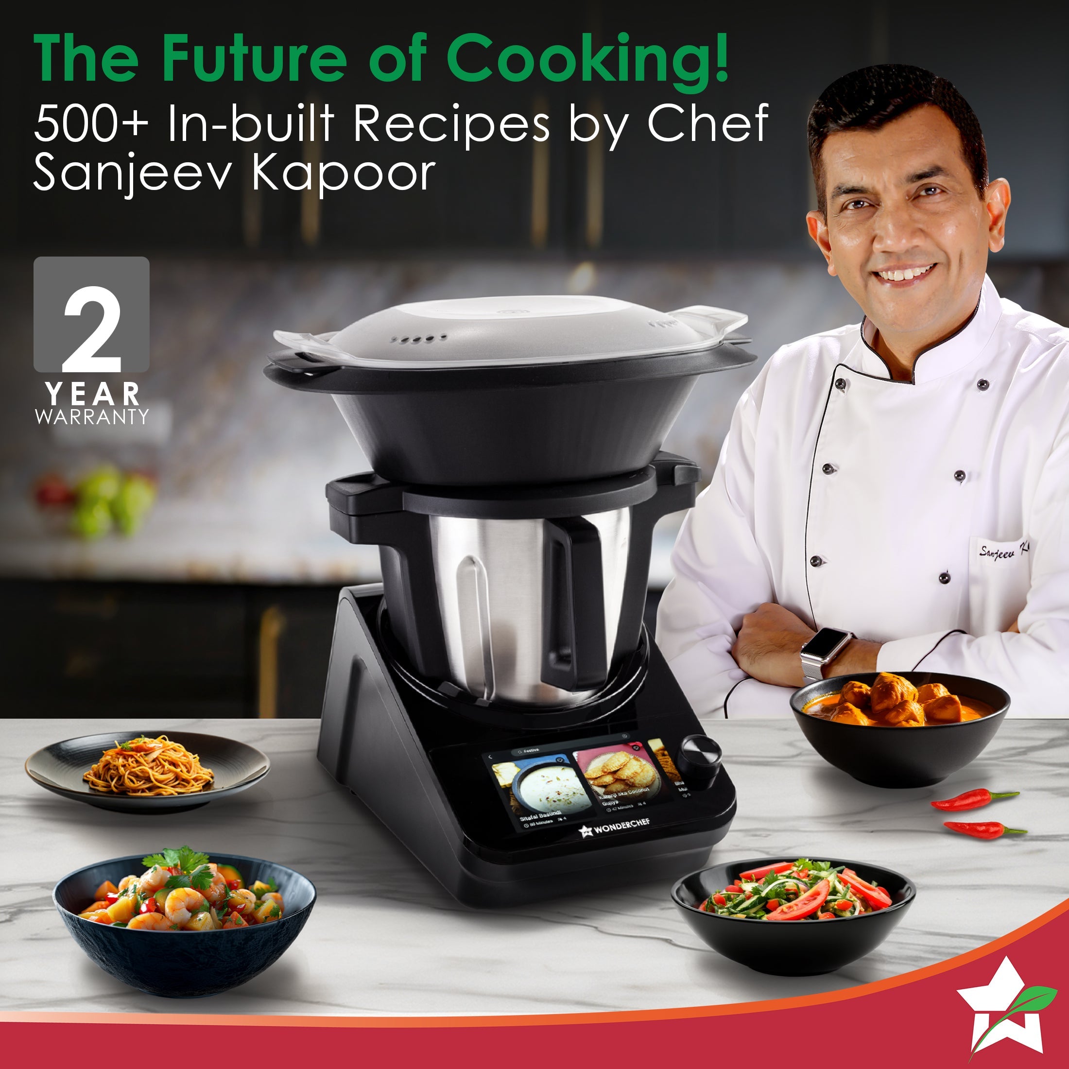 Chef Magic Kitchen Robot, Automatic Cooking Assistant, 500+ Recipes by Chef Sanjeev Kapoor, 15+ Cooking Modes, Create/Edit Recipes, Built-in Weighing Scale, Wi-fi & Phone App, 2-Yr Warranty