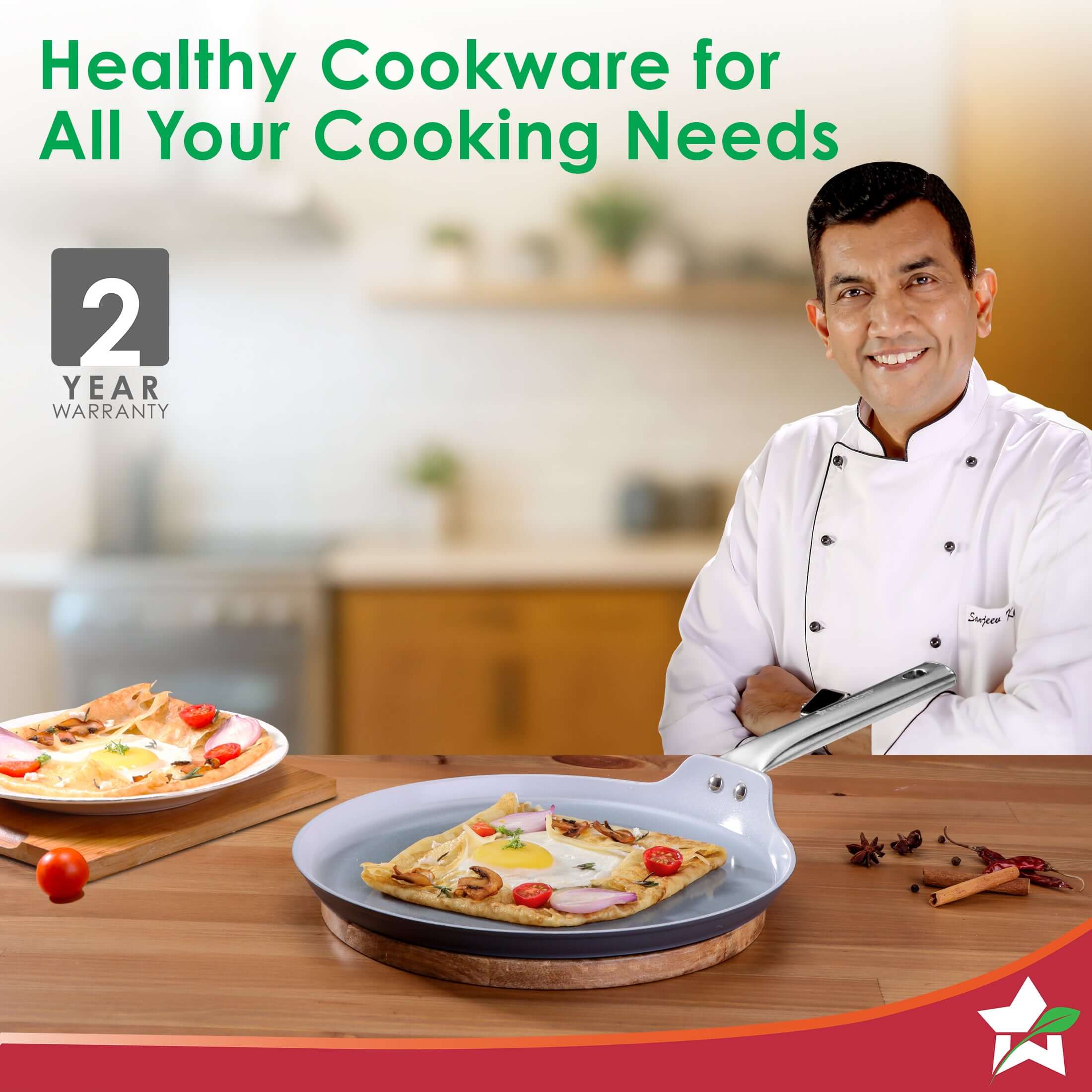 Eco-Glide Ceramic Dosa Tawa 28cm, Non-Toxic, Chemical & PFOA Free, Low Oil Cooking, Scratch-resistant, Stainless-steel Handle, Gas & Induction Compatible, 2-Year Warranty, Grey
