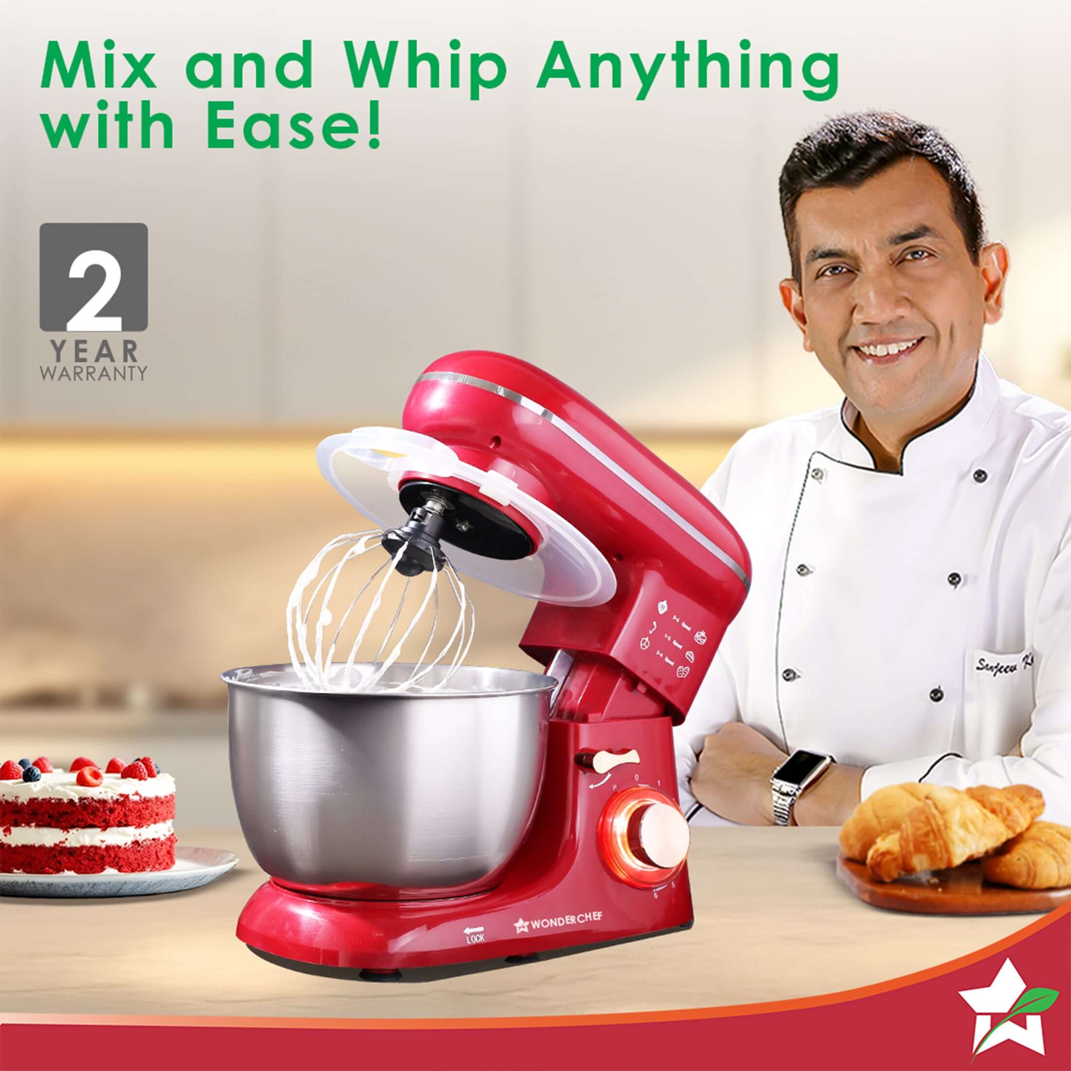 Regalia Stand Mixer | 4.5L Stainless-steel Bowl | Whisk, Whip, Beat, Mix | For Cake & Pizza Doughs, Creams, Salad Dressings, Egg Whites/Yolks | 6-speed Setting | 3 Attachments | 2-year Warranty