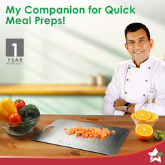 Ambrosia Stainless-steel Vegetable Chopping Board for Kitchen | Heavy-duty Material | Crack and Warp Resistant | Non-porous | Sturdy Surface | Light-weight | Easy to Clean | 1-Year Warranty