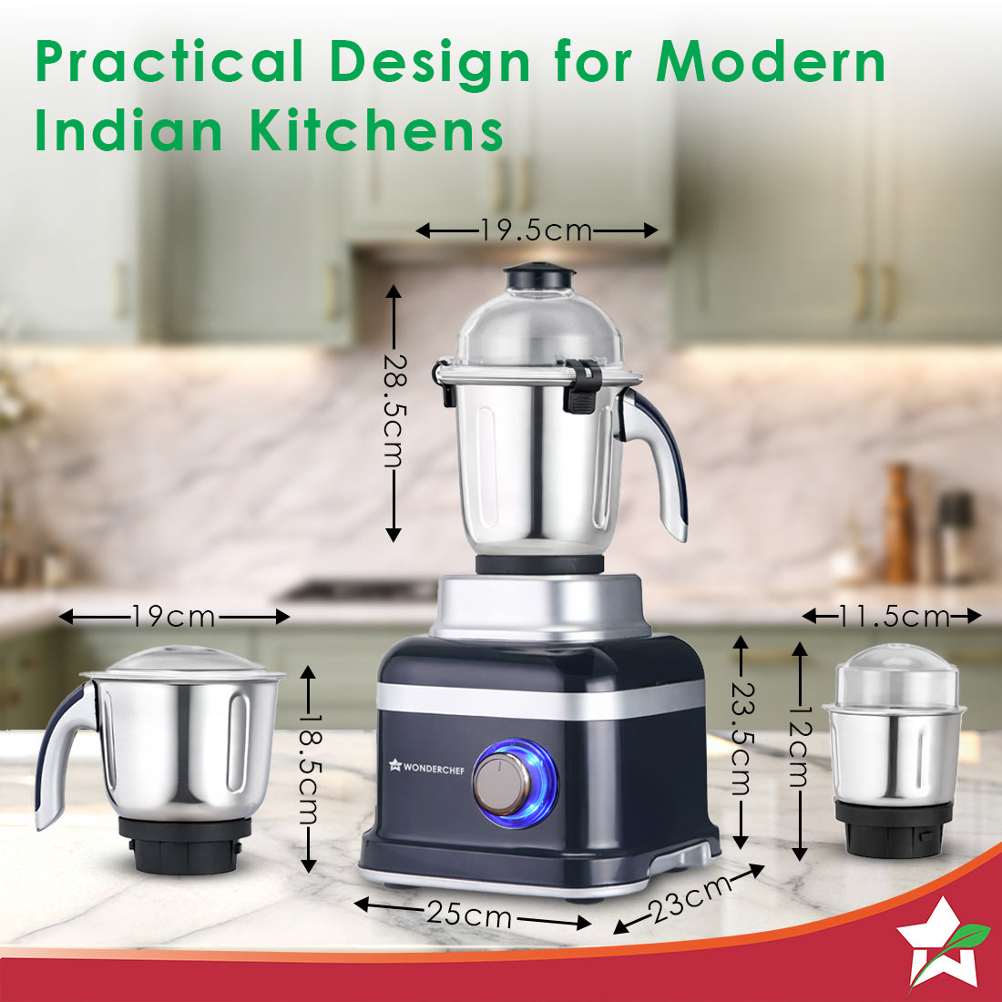 Cube 1000W Mixer Grinder, 3 Jars with Flow Breakers, Special Coarse Blade for Silbatta-style Khada Masala Grinding, Ideal for Grinding, Blending Chutney, Idli/Dosa Batter, 2-Yr Warranty