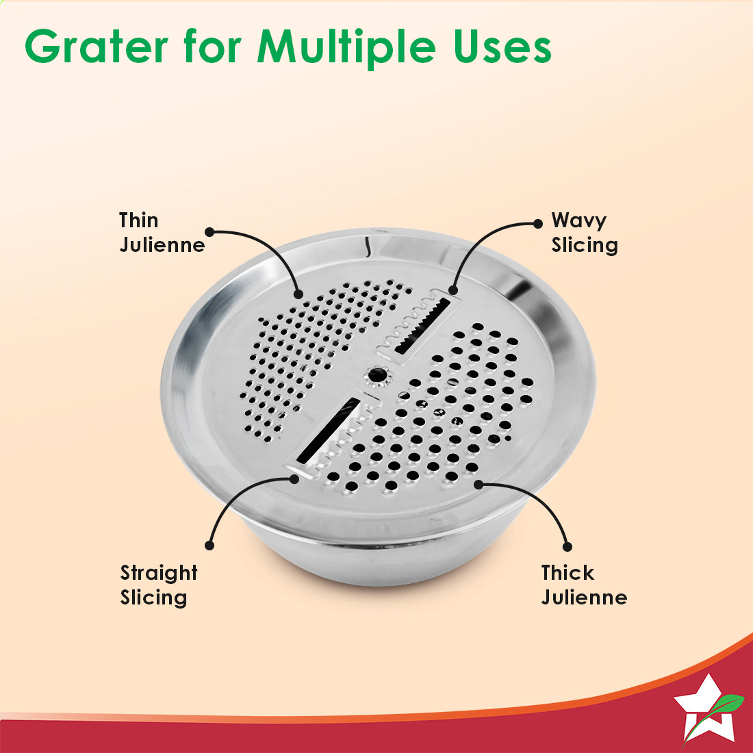 Modena Stainless-steel Bowl with Strainer, Grater | Multi-slot Lid for Fine/Coarse Grating | Food-grade, Non-corrosive, Sturdy | Use to Mix, Grate, Wash, Serve | Anti-skid | 1-year Warranty