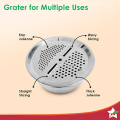 Modena Stainless-steel Bowl with Strainer, Grater | Multi-slot Lid for Fine/Coarse Grating | Food-grade, Non-corrosive, Sturdy | Use to Mix, Grate, Wash, Serve | Anti-skid | 1-year Warranty