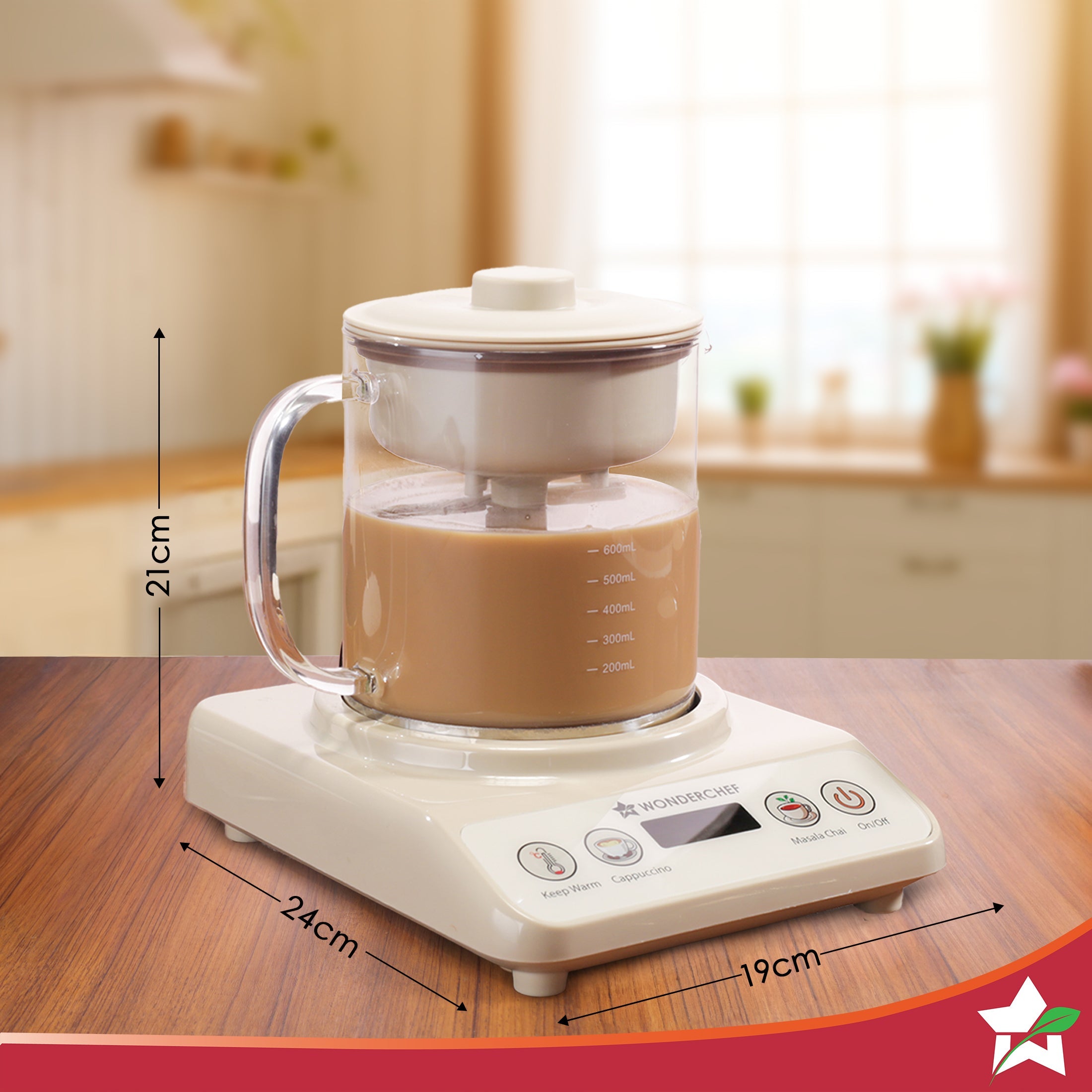 Chai Magic, Fully Automatic Tea & Cappuccino Maker, Make Masala Chai/Cutting Chai/Kahwa/, No Spills, No Overcooking, 4 Modes, Boil Milk/Water/Coffee, 500ML Glass Jar, 2-Yr Warranty