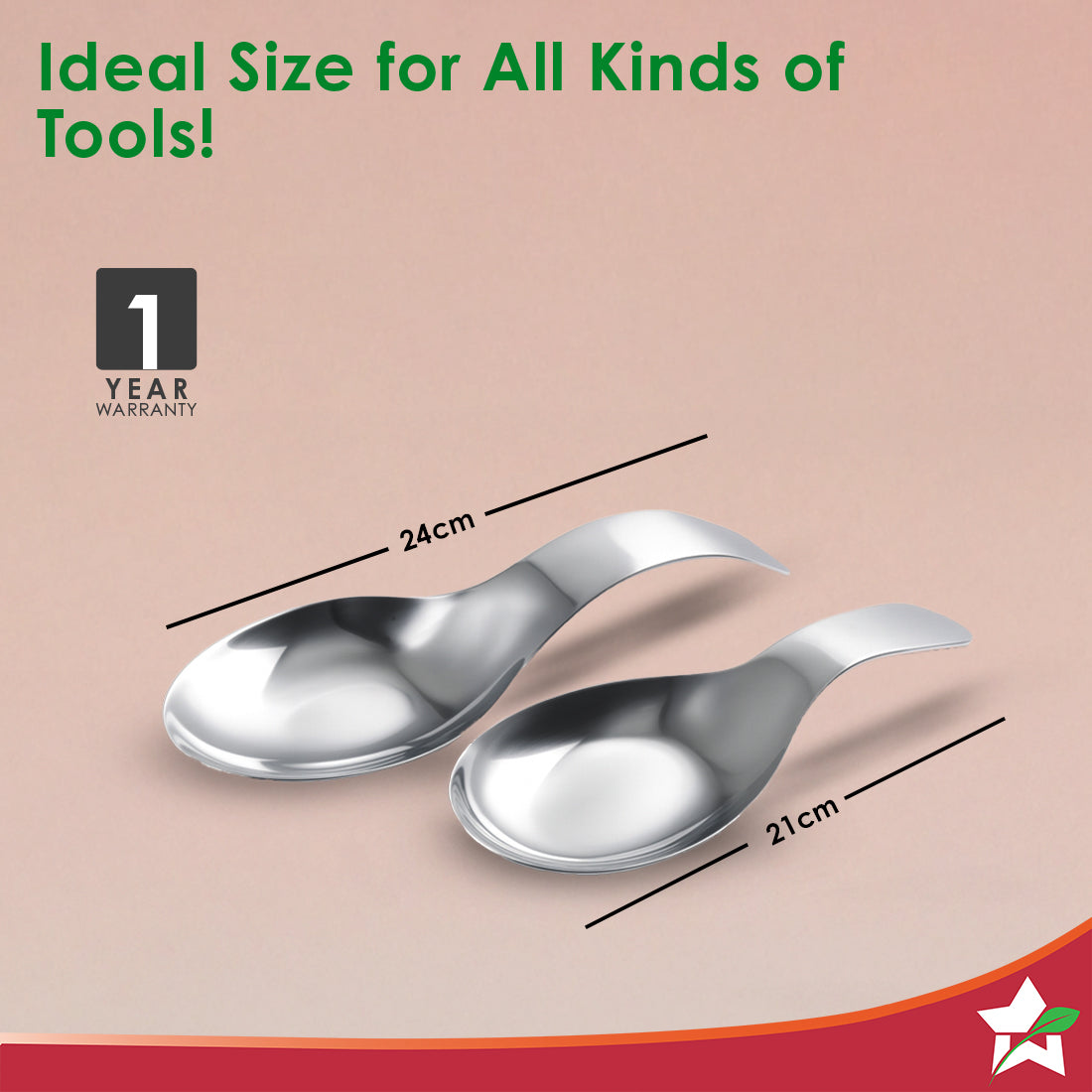 Ambrosia Stainless-steel Spoon Rest 2 Pc. Set for Home, Kitchen Platform and Dining Table, Keep Ladle, Spatula, Serving Spoon, Turner on the Stand, Mess-free Countertop, 1-Yr Warranty