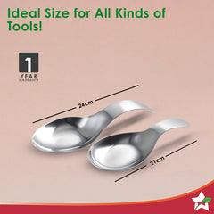 Ambrosia Stainless-steel Spoon Rest 2 Pc. Set for Home, Kitchen Platform and Dining Table, Keep Ladle, Spatula, Serving Spoon, Turner on the Stand, Mess-free Countertop, 1-Yr Warranty