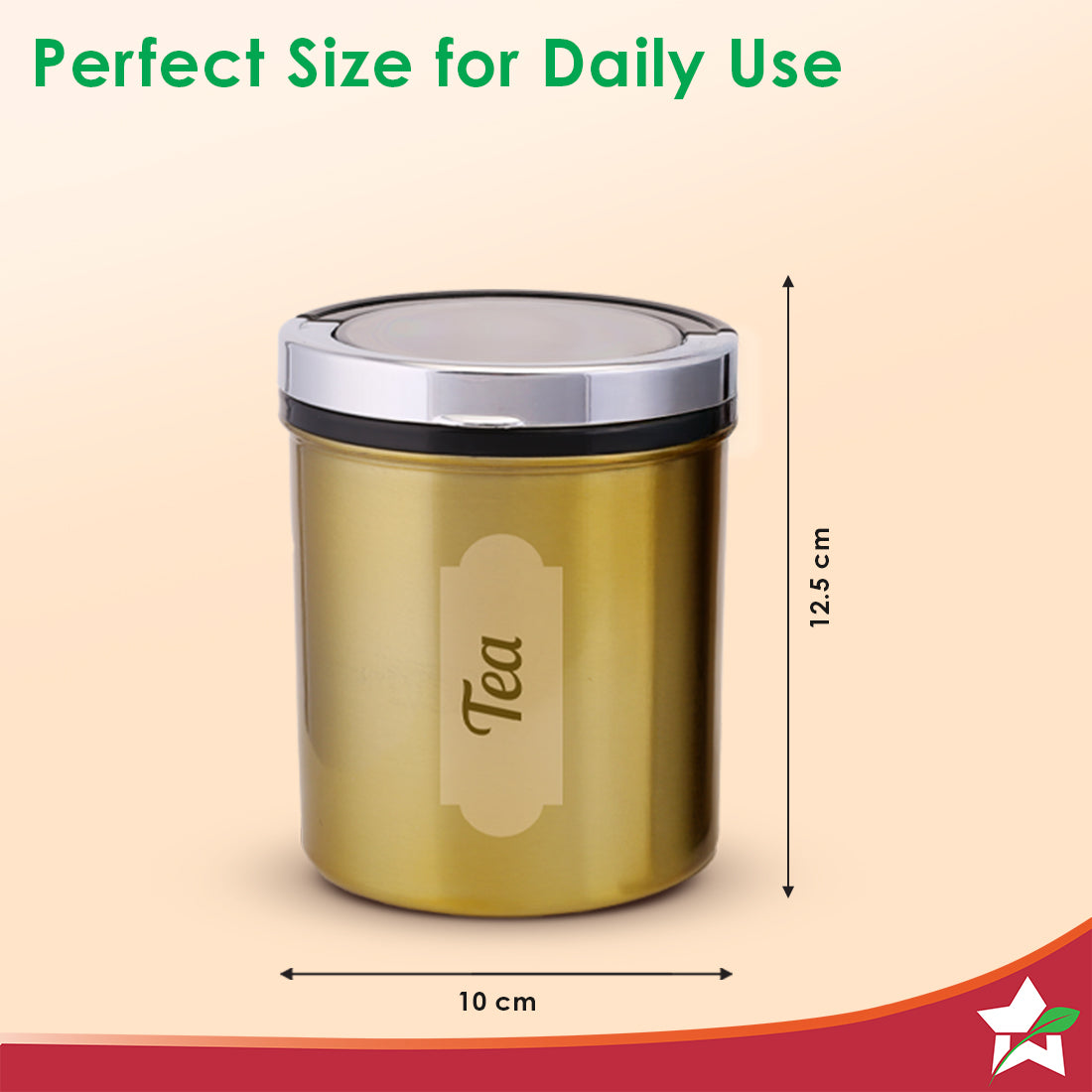 Ambrosia Kitchen Organiser 3 Pc. Set with See-through Lid for Kitchen/Dining Table, Store Tea Coffee Sugar, Airtight Transparent Lid with Silicone Lock Mechanism, 1-Yr Warranty, Gold Finish