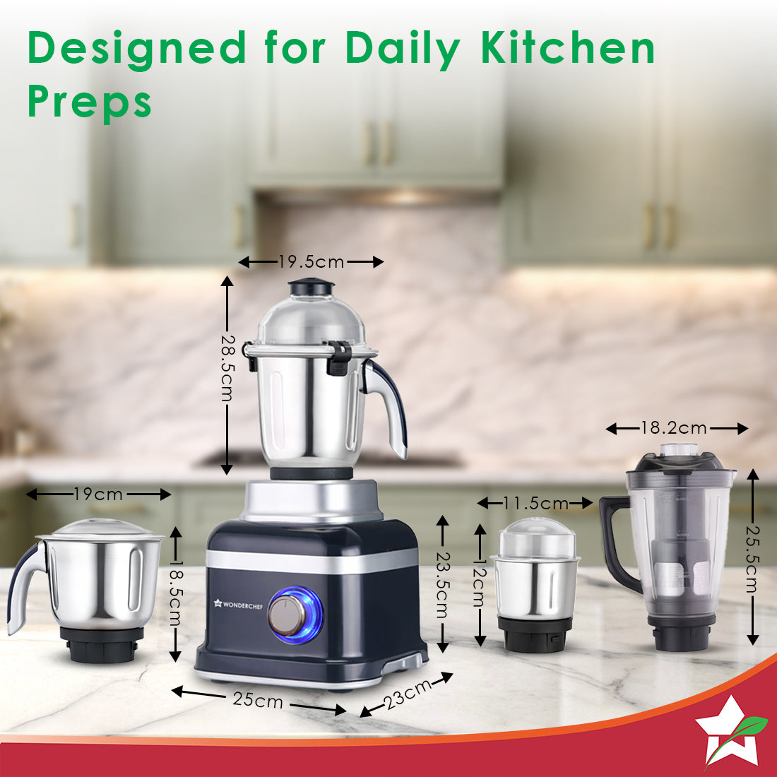 Cube 1000W Mixer Grinder, 4 Jars with Flow Breakers, Special Coarse Blade for Silbatta-style Khada Masala Grinding, Ideal for Grinding, Blending Chutney, Idli/Dosa Batter, 2-Yr Warranty