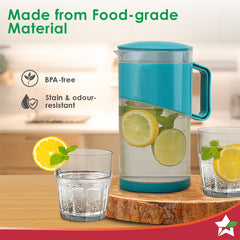 Ambrosia Water Jug and Glass 5 Pc. Set, 1.8 L Jug with 4 Glasses, Serve Juices, Water and Other Beverages, BPA-free, Ideal for House Parties, Easy Pouring, Leak-proof, 1-Yr Warranty, Blue