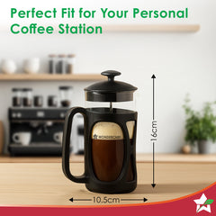 French Press Coffee Maker 350 ml | Heat Resistant Borosilicate Glass Carafe | 18/8 Stainless Steel 4 -Level Strainer System| Brew in 3 Mins | 1 Year Warranty