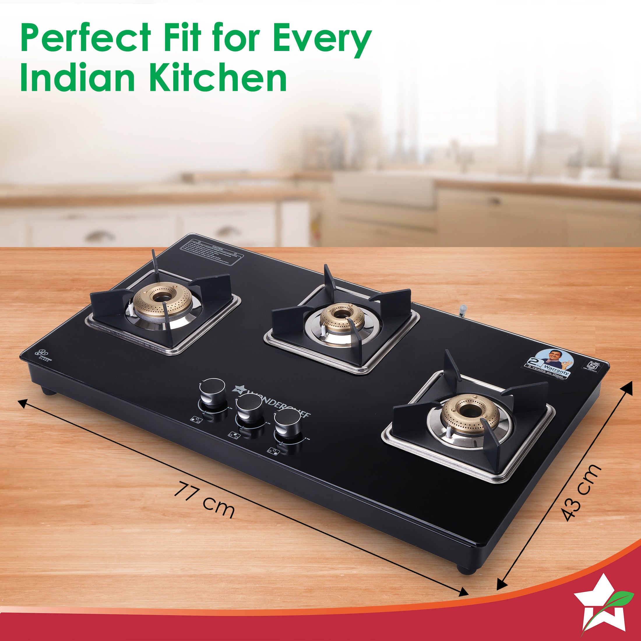Octavia 3 Burner Glass Hob Top Auto Cooktop | 8mm Toughened Glass | Auto Ignition | Forged Brass Burners | Stainless Steel Drip Tray | Anti-Skid Legs | Large & Heavy Pan support | LPG compatible | Black steel frame | 2 Year Warranty | Black