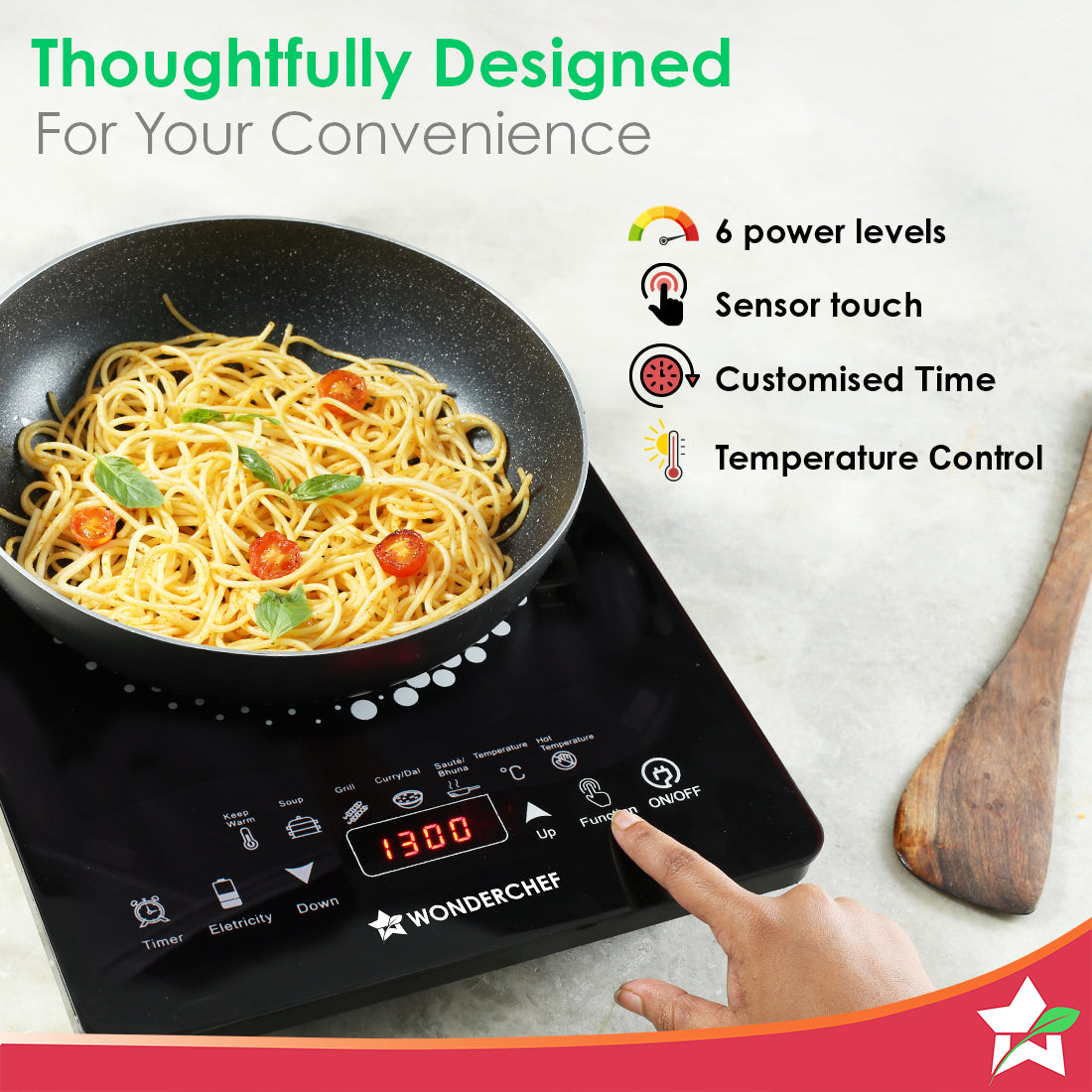 Easy Cook Hot Plate Infrared Cooktop | 2000 Watt | Feather Touch Control & 6 Power Settings | Pre-set Menus for Soups, Curries, Dals | Crystal Glass Top Surface | LED Digital Panel | Smart Touch Buttons | 1 Year Warranty