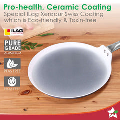 Eco-Glide Ceramic Dosa Tawa 28cm, Non-Toxic, Chemical & PFOA Free, Low Oil Cooking, Scratch-resistant, Stainless-steel Handle, Gas & Induction Compatible, 2-Year Warranty, Grey
