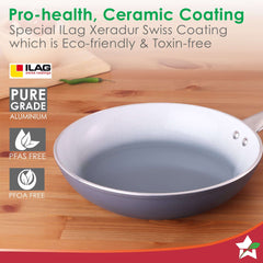 Eco-Glide Ceramic Fry Pan 20cm, 1.2 Litre Non-toxic, Chemical & PFOA Free, Low Oil Cooking, Scratch-resistant, Stainless-steel Handle, Gas & Induction Compatible, 2-year Warranty, Grey