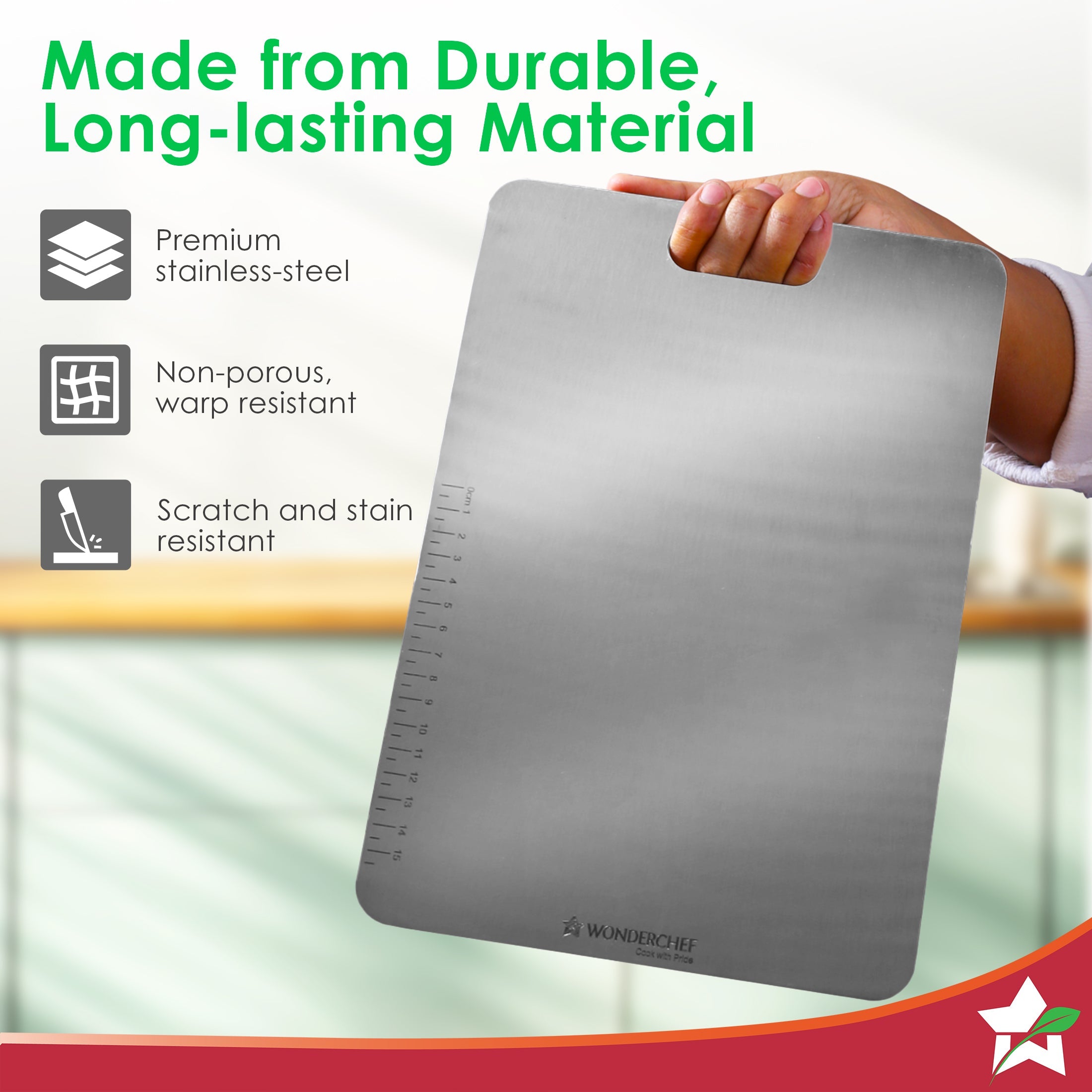 Ambrosia Stainless-steel Vegetable Chopping Board for Kitchen | Heavy-duty Material | Crack and Warp Resistant | Non-porous | Sturdy Surface | Light-weight | Easy to Clean | 1-Year Warranty
