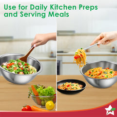 Ambrosia Stainless-steel Mixing Bowl (3 Pcs.) | 17 cm (775ml), 20 cm (1.35 L), 24 cm (2.4 L) | Stackable, Food-grade, Non-corrosive, Sturdy | Use to Mix, Marinate, Serve | 1-year Warranty