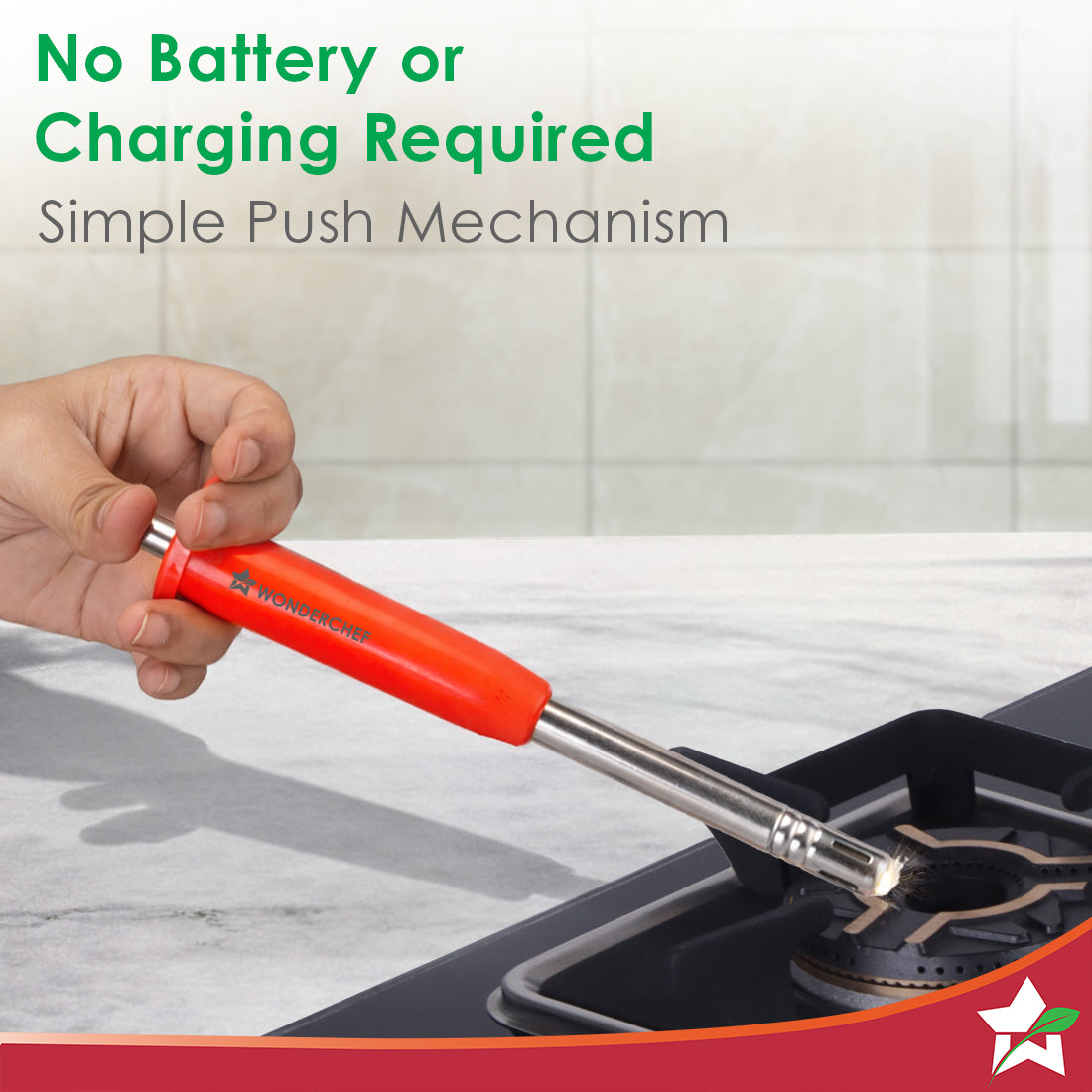 Stainless Steel Gas Igniter, Long Lasting, Rust Proof, Unbreakable, Soft & Long Grip, Red Colour