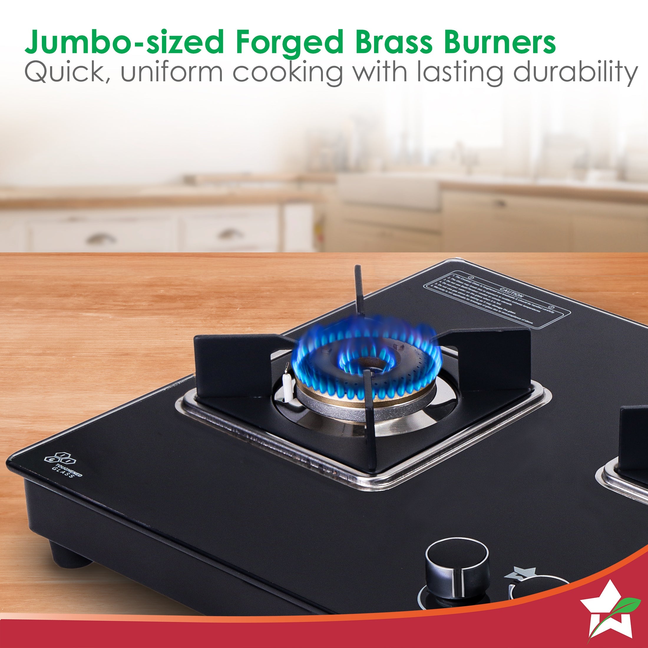Octavia 4 Burner Glass Hob Top Auto Cooktop | 8mm Toughened Glass | Auto Ignition | Forged Brass Burners | Stainless Steel Drip Tray | Anti-Skid Legs | Large & Heavy Pan support | LPG compatible | Black steel frame | 2 Year Warranty | Black