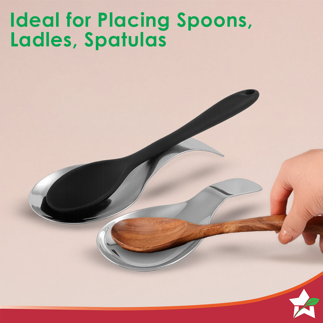 Ambrosia Stainless-steel Spoon Rest 2 Pc. Set for Home, Kitchen Platform and Dining Table, Keep Ladle, Spatula, Serving Spoon, Turner on the Stand, Mess-free Countertop, 1-Yr Warranty