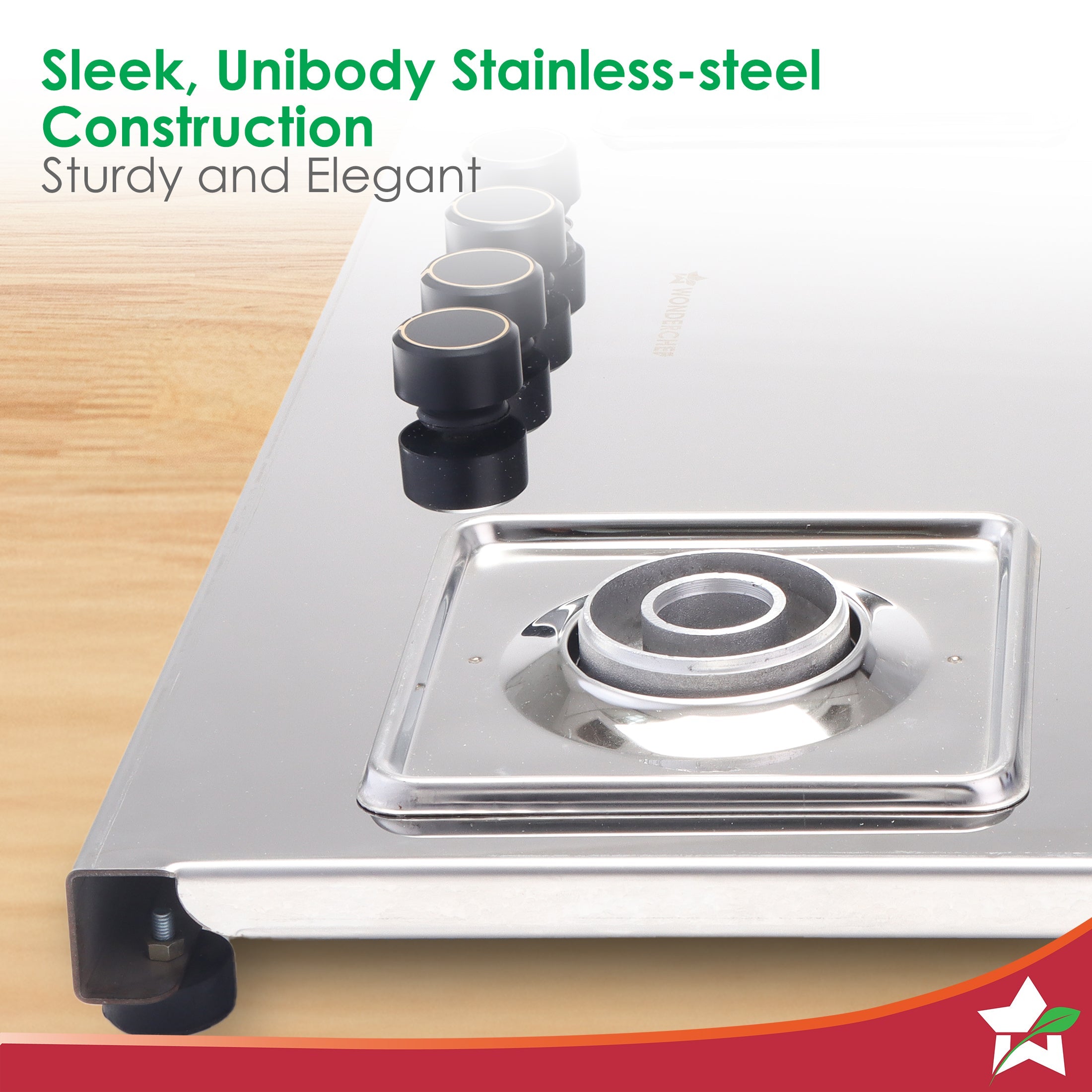 Inox 4 Brass Burner Hobtop, Thick Stainless-steel Construction, LPG Gas Stove for Kitchen, SABAF Leak-proof Valves, Spill-proof Design, Premium Metal Knobs, 2-Yr Warranty