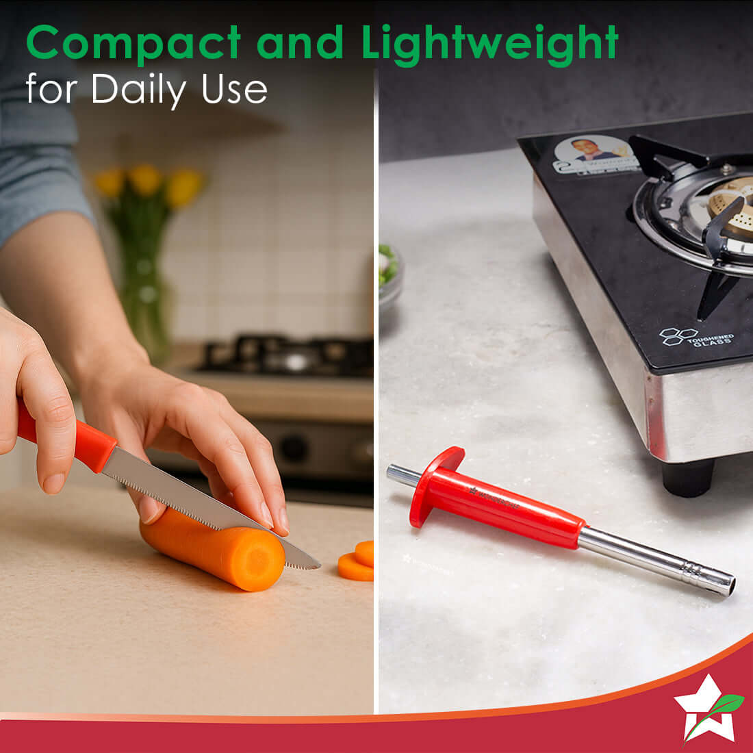 Premium Kitchen Gas Igniter/Lighter and Knife Combo of 2 Pcs., Stainless-steel, Use at Home & Restaurant, Unbreakable, Easy Grip, Long-lasting, Rust-proof, Regular Size, 1 Yr Warranty