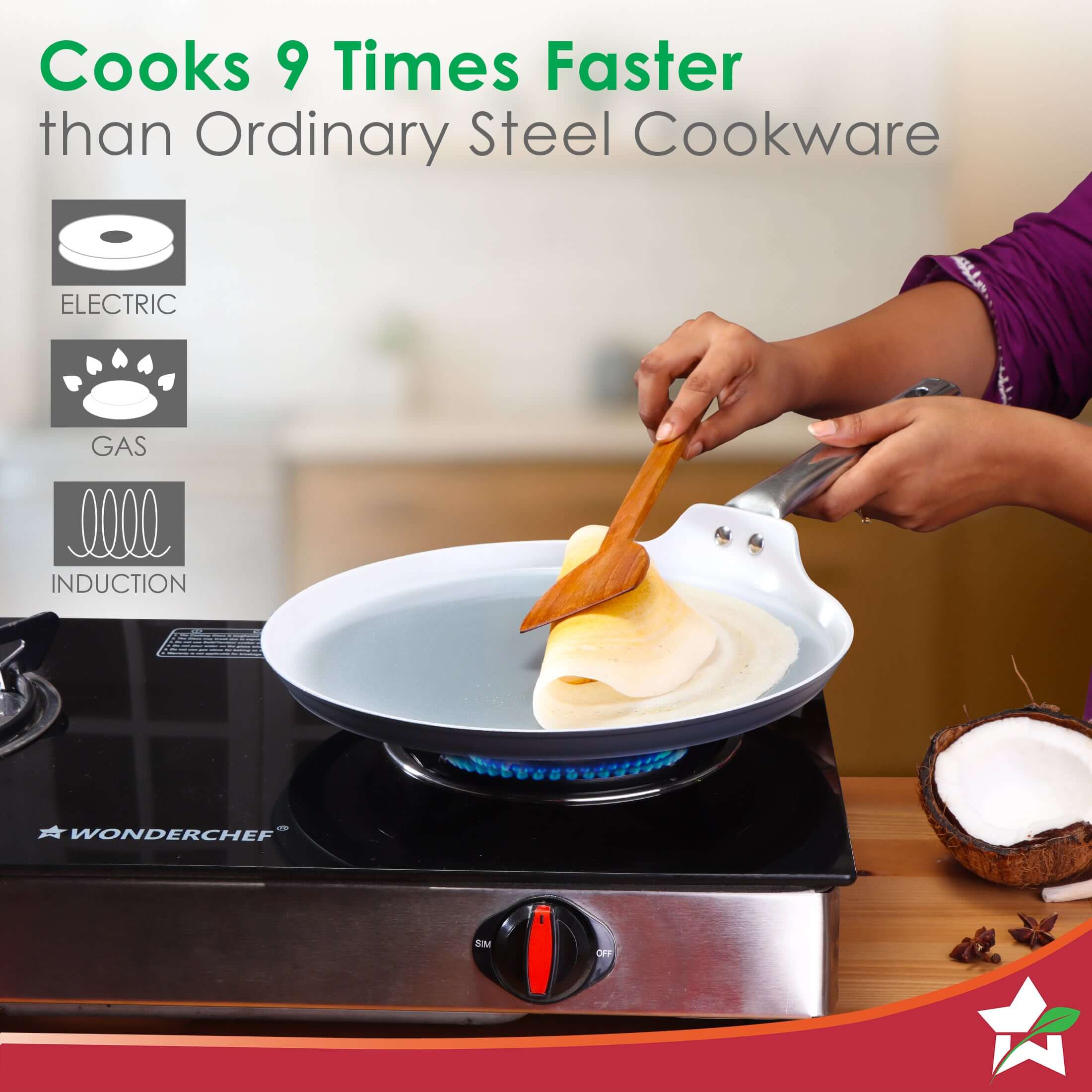 Eco-Glide Ceramic Dosa Tawa 28cm, Non-Toxic, Chemical & PFOA Free, Low Oil Cooking, Scratch-resistant, Stainless-steel Handle, Gas & Induction Compatible, 2-Year Warranty, Grey