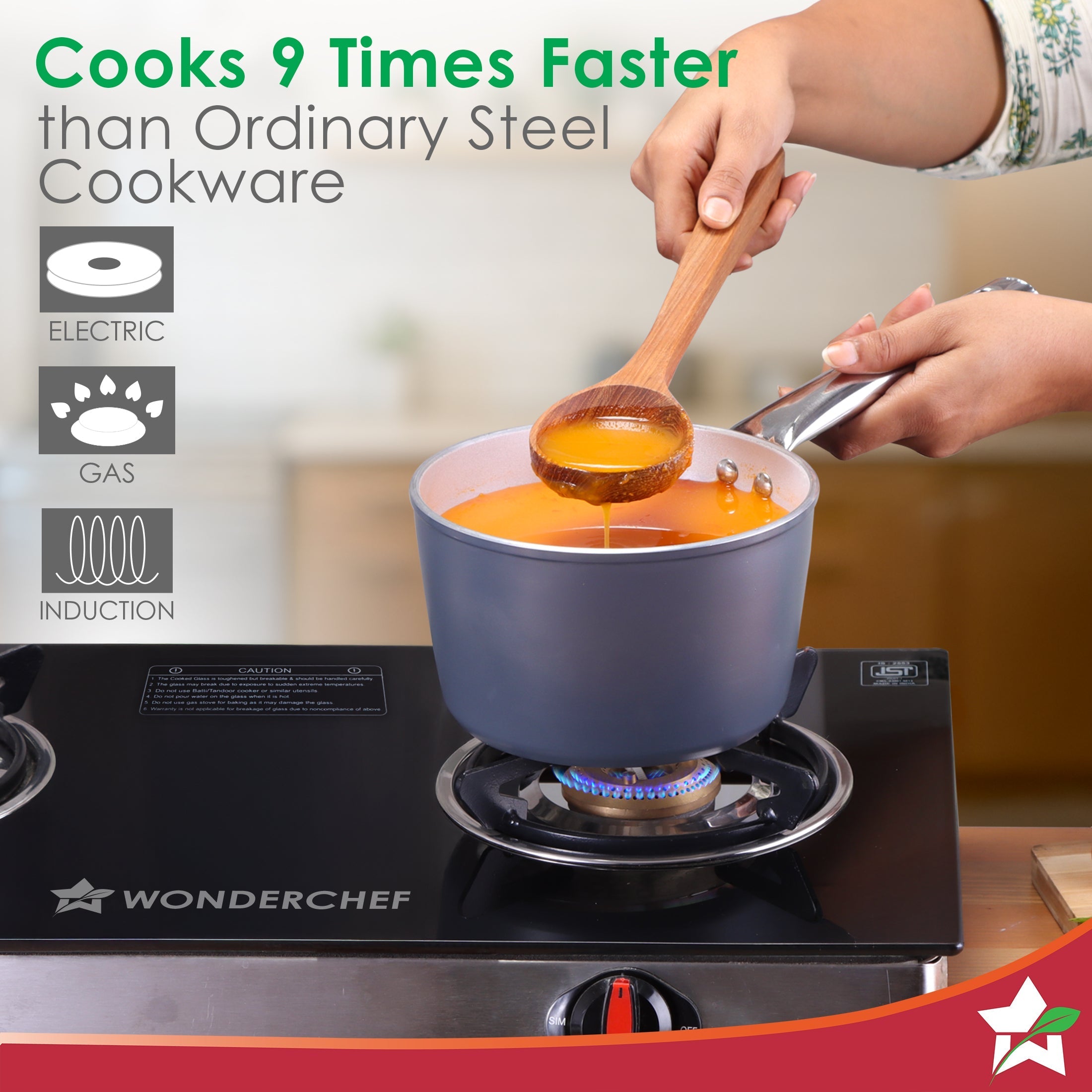 Eco-Glide Ceramic Saucepan 16cm, Non-Toxic, Chemical & PFOA Free, 1.75L capacity, Low Oil Cooking, Scratch-resistant, Stainless-steel Handle, Gas & Induction Compatible, 2-Yr Warranty, Grey