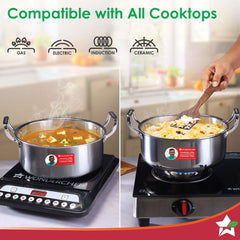 Stella Triply Stainless Steel Casserole with Lid | 22 cm, 3.5 Litres | Compatible with Gas Stove, Induction, Ceramic Cooktop | Non-toxic | Heavy-duty Handle | 10-year Warranty
