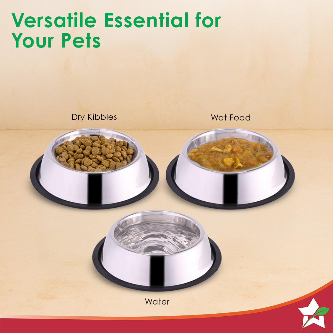 Ambrosia Stainless-steel Pet Bowl, Feeding Bowl for Dogs Cats Rabbits Puppies, 700 ml, Anti-skid, Mess-free Eating, Scratch-resistant, Non-porous, Light-weight, Silver, 1-Yr Warranty