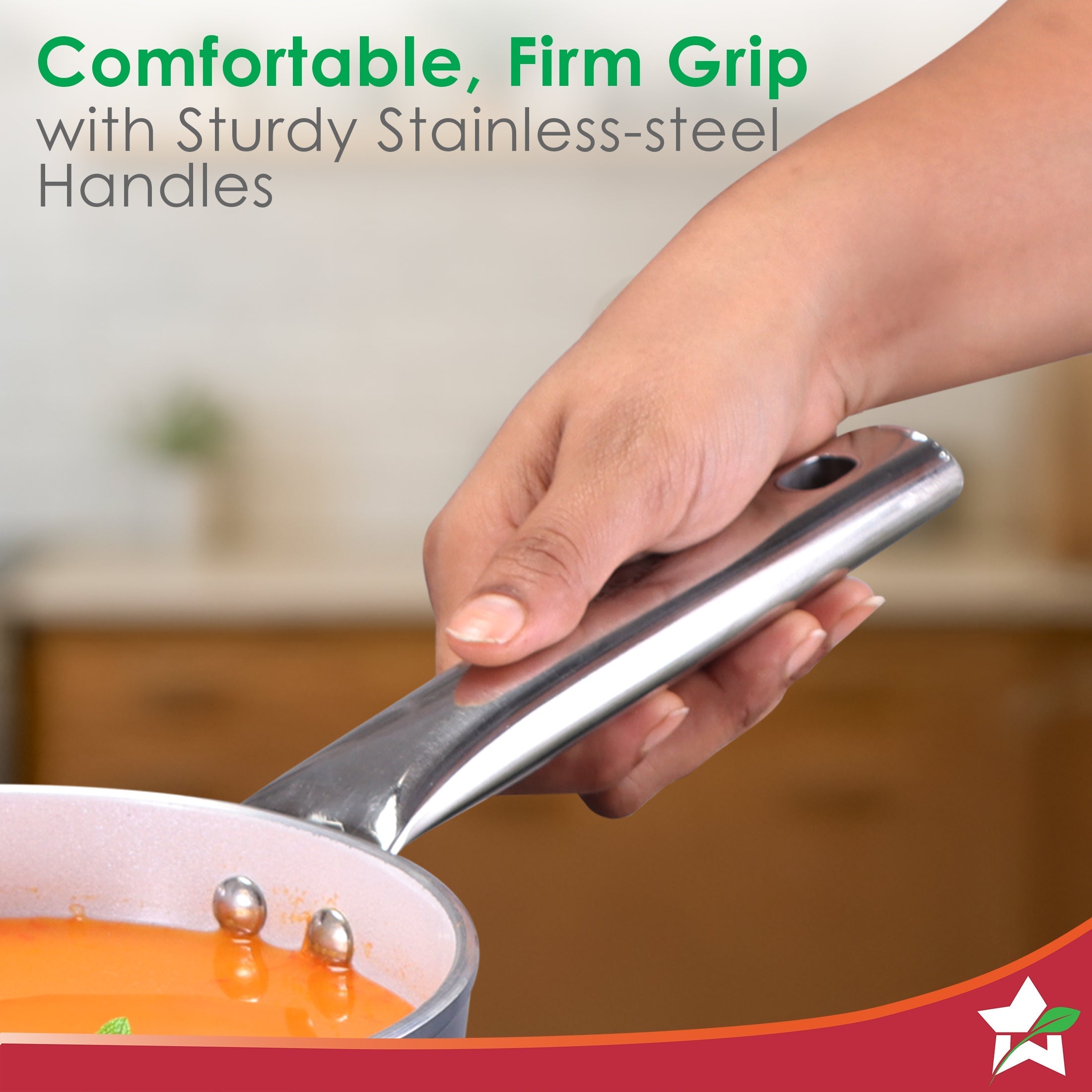 Eco-Glide Ceramic Saucepan 16cm, Non-Toxic, Chemical & PFOA Free, 1.75L capacity, Low Oil Cooking, Scratch-resistant, Stainless-steel Handle, Gas & Induction Compatible, 2-Yr Warranty, Grey