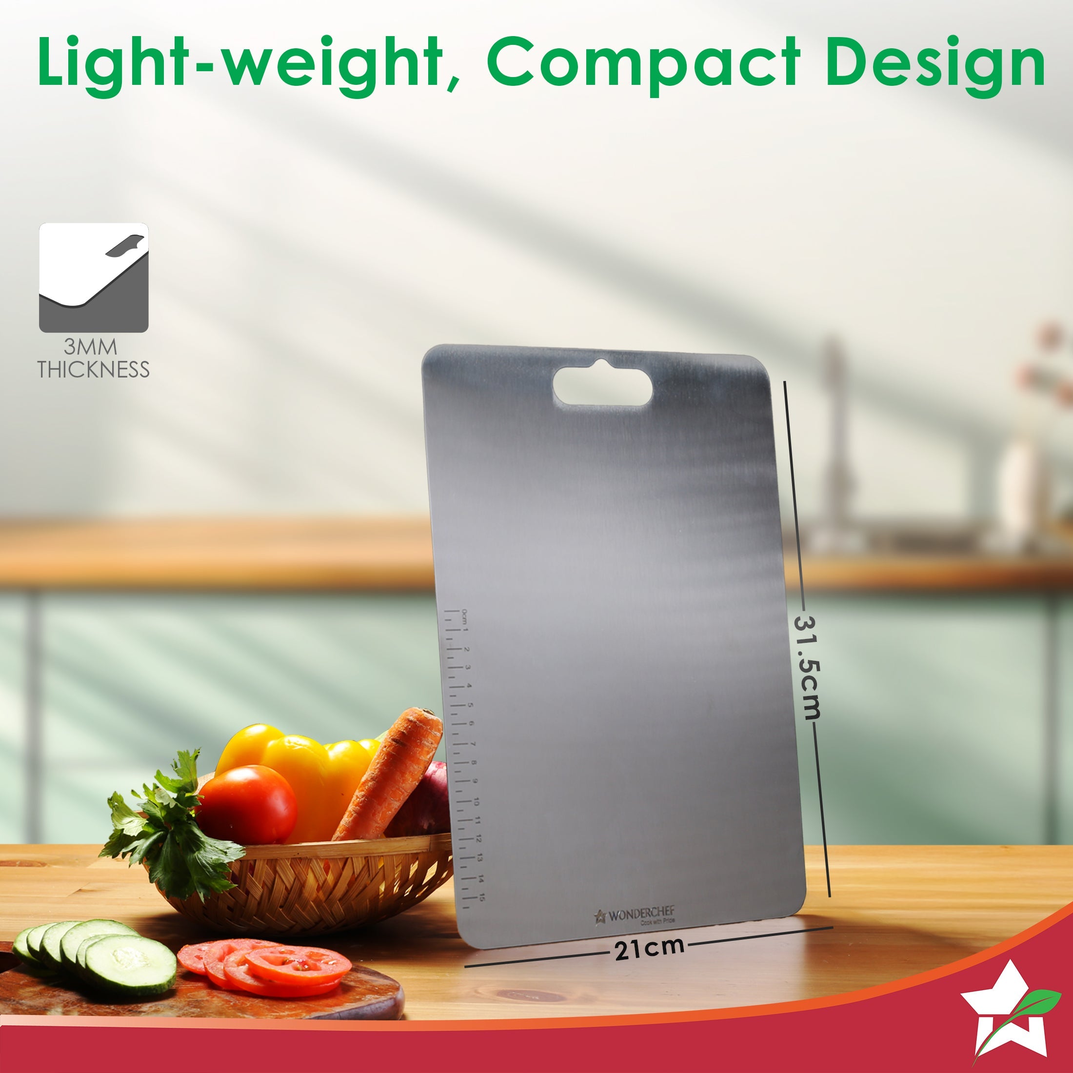 Ambrosia Stainless-steel Vegetable Chopping Board for Kitchen | Heavy-duty Material | Crack and Warp Resistant | Non-porous | Sturdy Surface | Light-weight | Easy to Clean | 1-Year Warranty