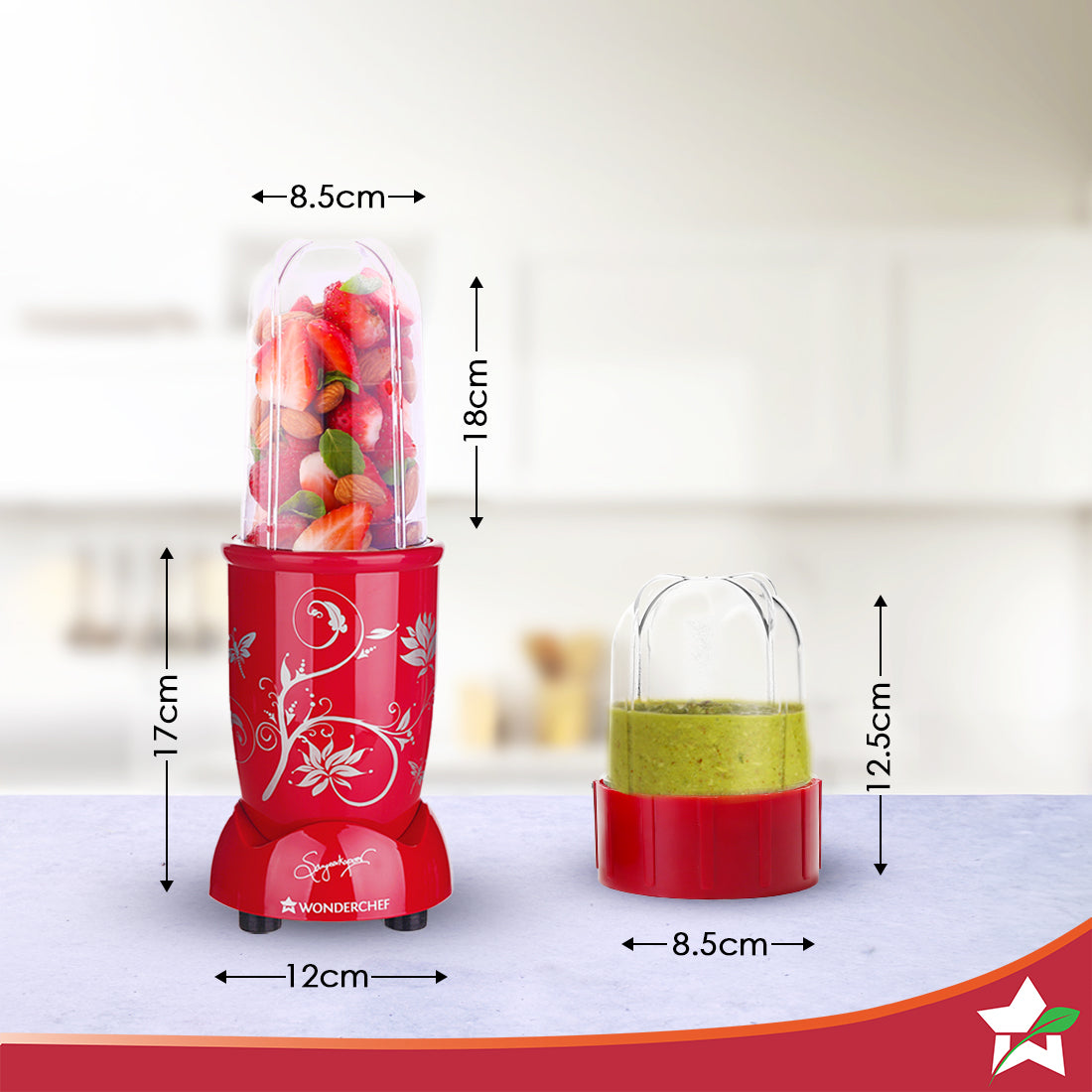 Nutri-blend 500W Mixer Grinder, 22000 RPM Motor, Smoothie Maker, Masala Grinder, Chutney Blender, 3 Unbreakable Jars, Recipe Book by Chef Sanjeev Kapoor, 2 Yr Warranty, Red