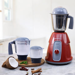 Tivoli Mixer Grinder 750 Watt, 3 Stainless Steel Jar, 2 years on Product and 5 Years on Motor, Red & Grey