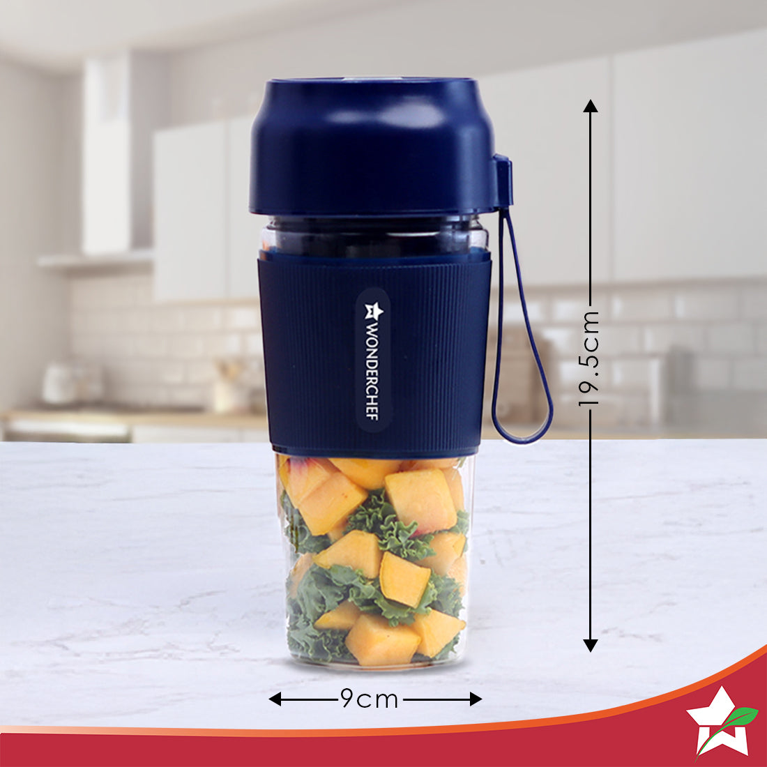 Nutri-Cup Portable Blender | USB Charging | Smoothie maker | SS Blades | Battery Operated Rechargeable Blender | 300ml | Compact Size | Blue
