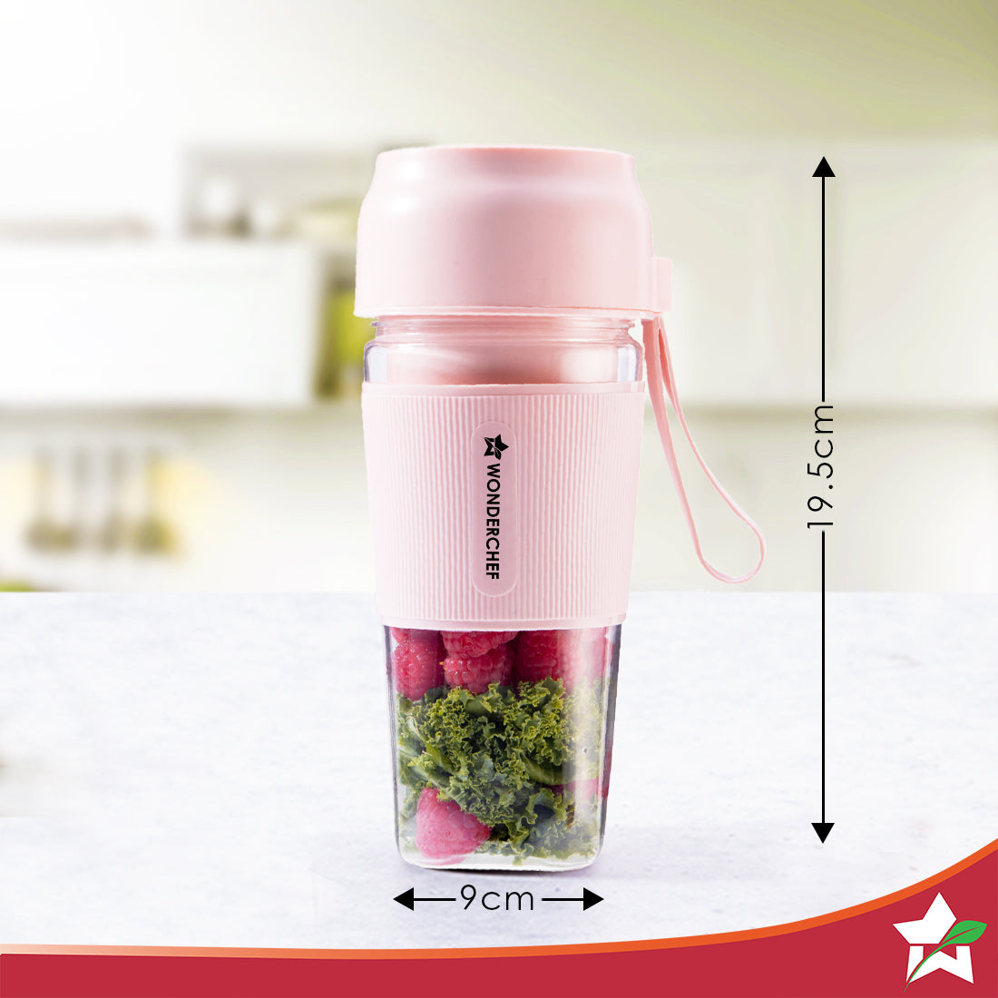 Nutri-Cup Portable Blender | USB Charging | Smoothie maker | SS Blades | Battery Operated Rechargeable Blender | 300ml | Compact Size | Pink