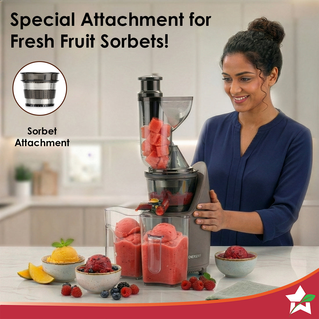 Regalia Full Fruit Cold Press Slow Juicer & Ice Cream Maker| 55 RPM Slow Juicer Retains Higher Nutrients | 240W powerful DC motor | Easy to Clean | 5-Year Motor Warranty