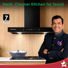 Ruby Sleek Chimney | Powerful Suction of 1400m3/hr | Auto Clean Function | Oil Collector | Low Noise | Black