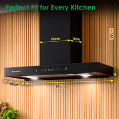 Ruby Sleek Chimney | Powerful Suction of 1400m3/hr | Auto Clean Function | Oil Collector | Low Noise | Black