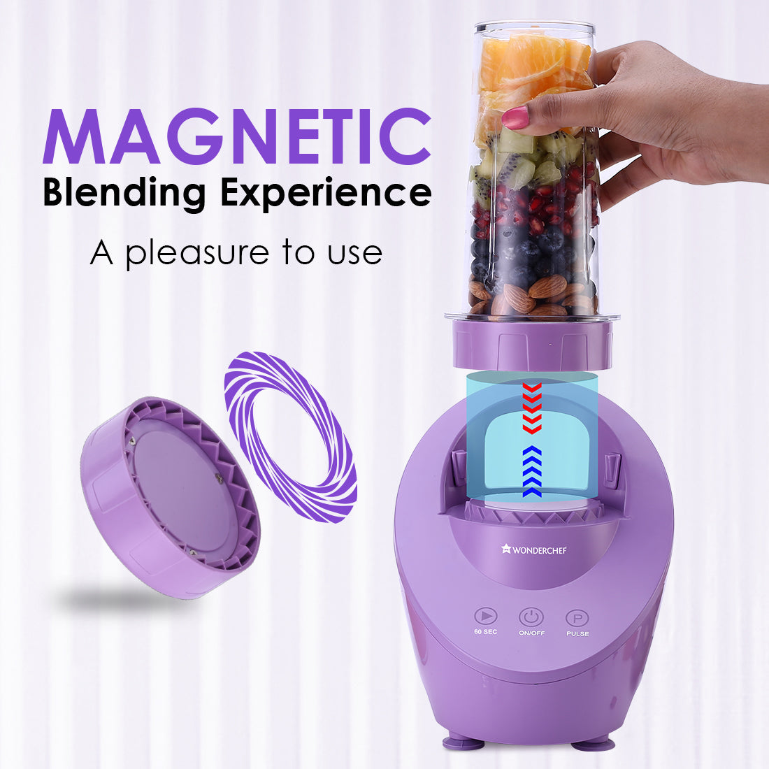 Magneto Blender | Smoothie & Juice Maker | World's Safest with Magnetic Induction Tech | Variable Speed | Automatic with 60-sec auto-stop | Portable with Sipper Jar | 2-Year Warranty
