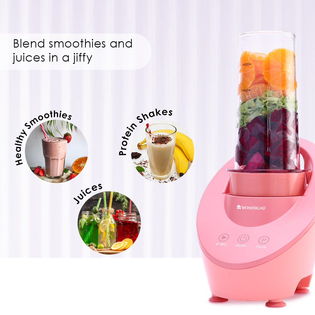 Magneto Blender | Smoothie & Juice Maker | World's Safest with Magnetic Induction Tech | Variable Speed | Automatic with 60-sec auto-stop | Portable with Sipper Jar | 2-Year Warranty