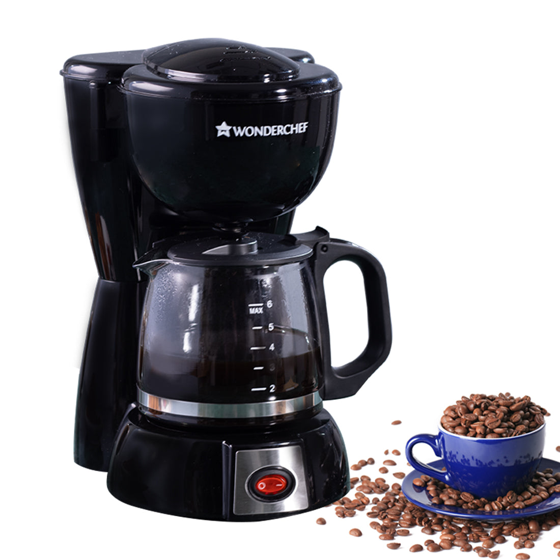 Onyx Brew Coffee Maker | Drip Coffee | 6 Cups Coffee | 750 ml Borosilicate Glass Carafe with Hot Plate | Anti Drip| Auto Shut Off | Reusable Conical Filter | 600W | 2 Year Warranty