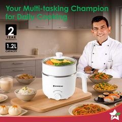 Luxe Multi Cook Kettle | Dual Power Modes | Quick Boiling | Automatic Shut-Off | Overheat Protection | Boil-Dry Protection | Egg Stand | Steamer Pot | Anti-Rust Stainless Steel | Cool Touch Exterior | 1.2 L | 600W | Ivory | 2 Years Warranty