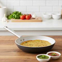 Eco-Glide Ceramic Fry Pan 24cm, 1.8 Litre Non-Toxic, Chemical & PFOA Free, Low Oil Cooking, Scratch-resistant, Stainless-steel Handle, Gas & Induction Compatible, 2-Year Warranty, Grey