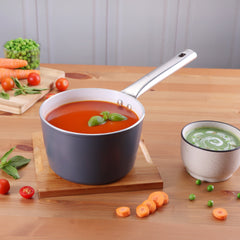 Eco-Glide Ceramic Saucepan 16cm, Non-Toxic, Chemical & PFOA Free, 1.75L capacity, Low Oil Cooking, Scratch-resistant, Stainless-steel Handle, Gas & Induction Compatible, 2-Yr Warranty, Grey
