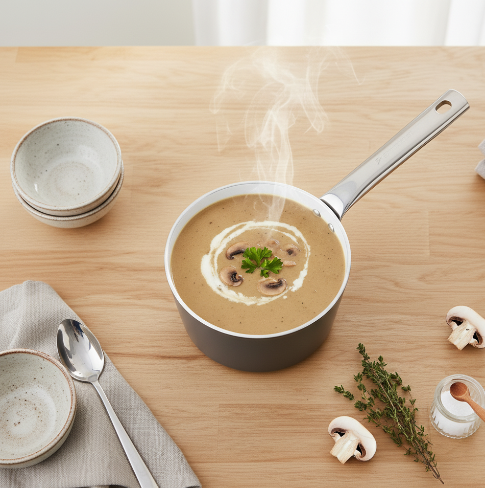 Eco-Glide Ceramic Saucepan 16cm, Non-Toxic, Chemical & PFOA Free, 1.75L capacity, Low Oil Cooking, Scratch-resistant, Stainless-steel Handle, Gas & Induction Compatible, 2-Yr Warranty, Grey