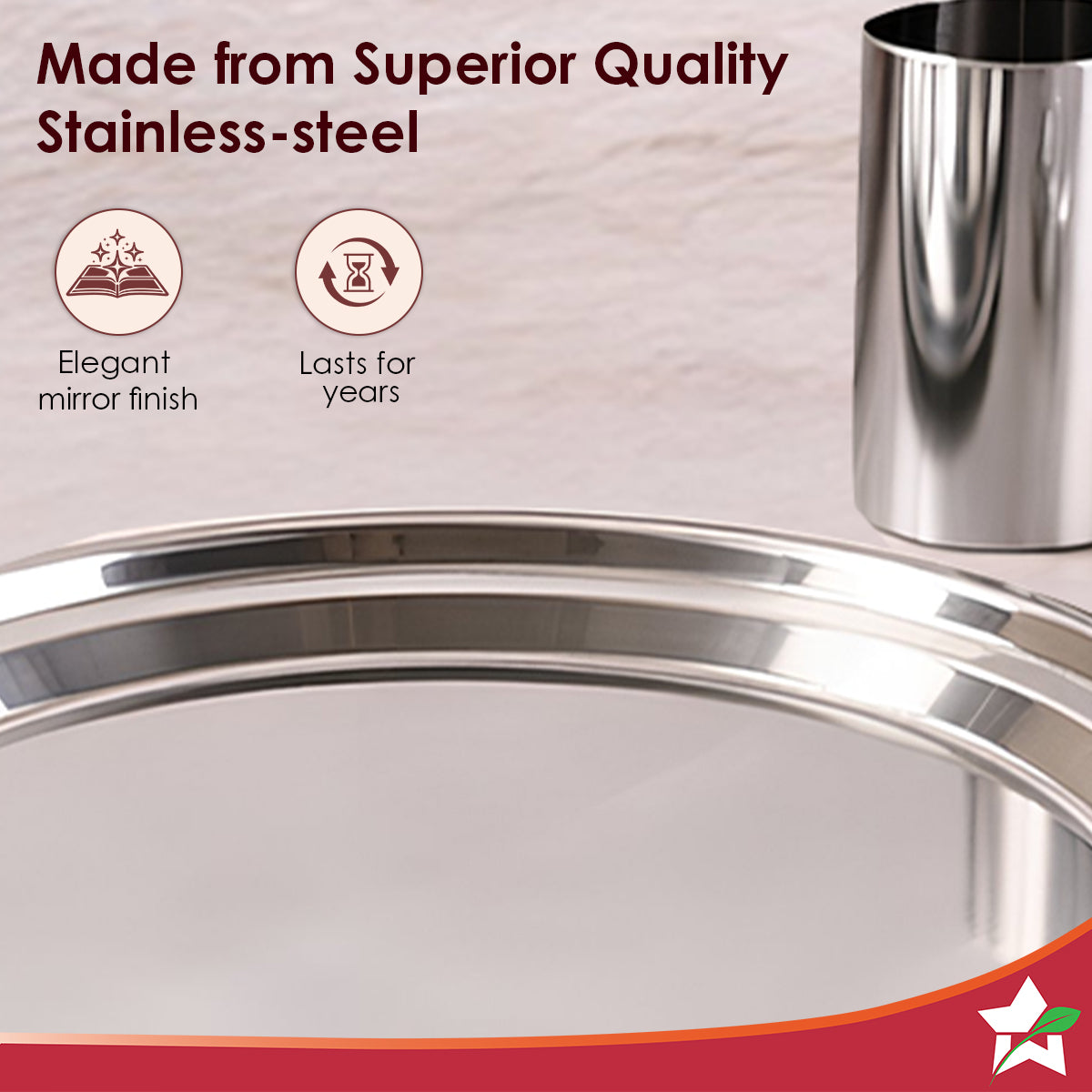 Harmony Premium Stainless-Steel Dinner & Pooja Gift Set | Plates, Bowls, Glasses, Spoons, Pooja Thali, Diya & Agarbatti Stand | Elegant Red Gift Box for Weddings, Festivals, Housewarmings
