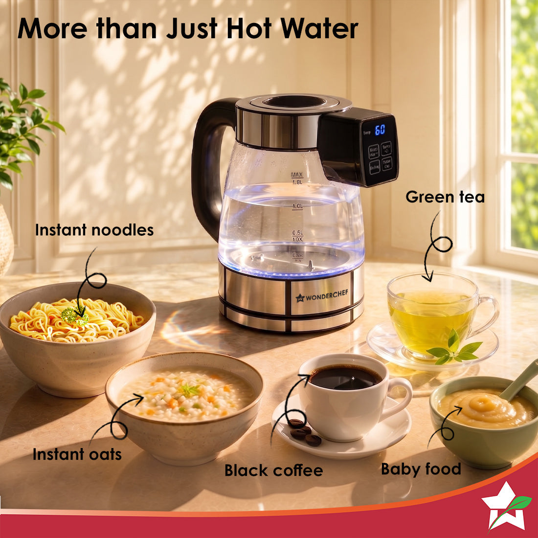 Crystal Tap & Flow Glass Kettle & Hot Water Dispenser, 1.7 L Borosilicate Glass Jar, Built-in Battery, Temperature Sensor & Control, Multi-purpose, Portable inside Homes, 1-Yr Warranty
