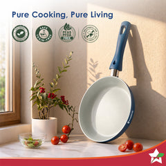 Natura Ceramic Fry Pan for Cooking, 24cm, 1.8L, Non-toxic Chemical-free Coating, PFOA/PFAS-Free, For Kitchen, Scratch-resistant, Gas & Induction Compatible, 2-Yr Warranty, Teal Blue