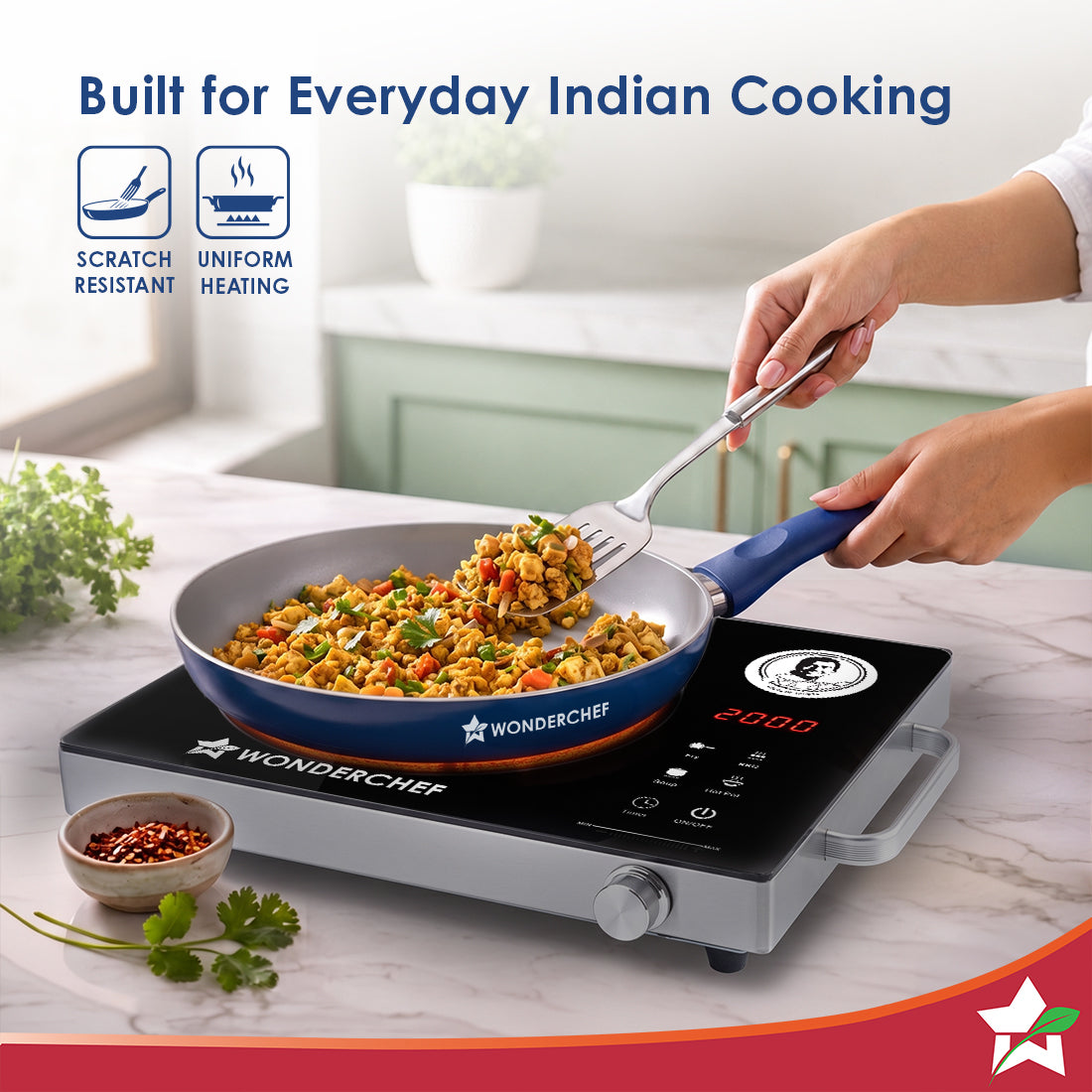 Natura Ceramic Fry Pan for Cooking, 24cm, 1.8L, Non-toxic Chemical-free Coating, PFOA/PFAS-Free, For Kitchen, Scratch-resistant, Gas & Induction Compatible, 2-Yr Warranty, Teal Blue
