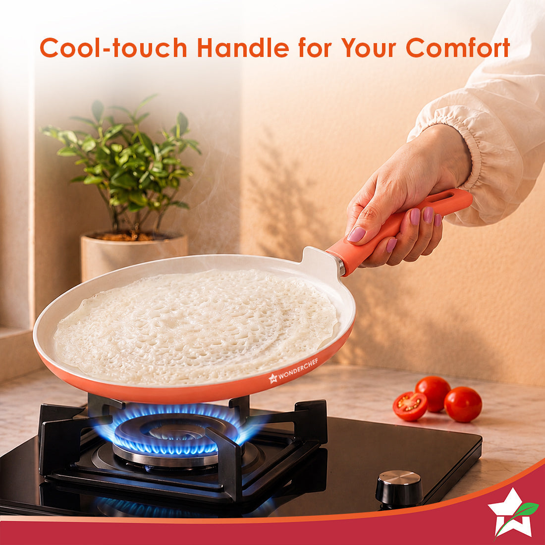 Natura Ceramic Dosa Tawa for Cooking, 28cm, Non-toxic Chemical-free Coating, PFOA/PFAS-Free, For Kitchen, Scratch-resistant, Gas & Induction Compatible, 2-Yr Warranty, Peach